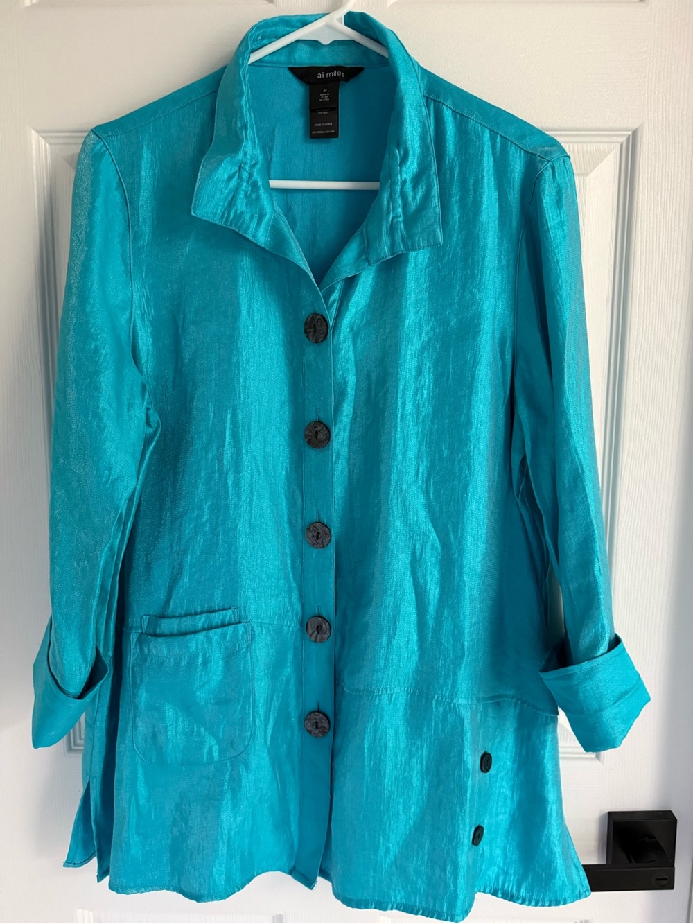 Ali Miles Artsy Iridescent Big Button Tunic Shirt - M